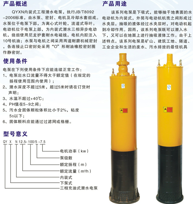 【厂家直销 QYXN内装式工程潜水泵 潜水泵 排污泵】价格,厂家,图片,泵,上海顺民电机水泵厂-